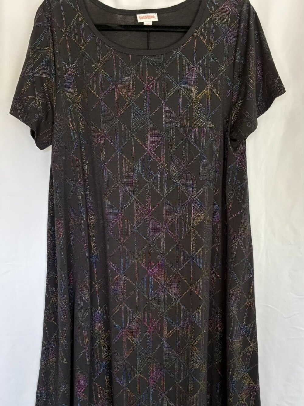 LuLaRoe Carly XL Rainbow Shimmer Raised Relief Geometric Elegant Dress